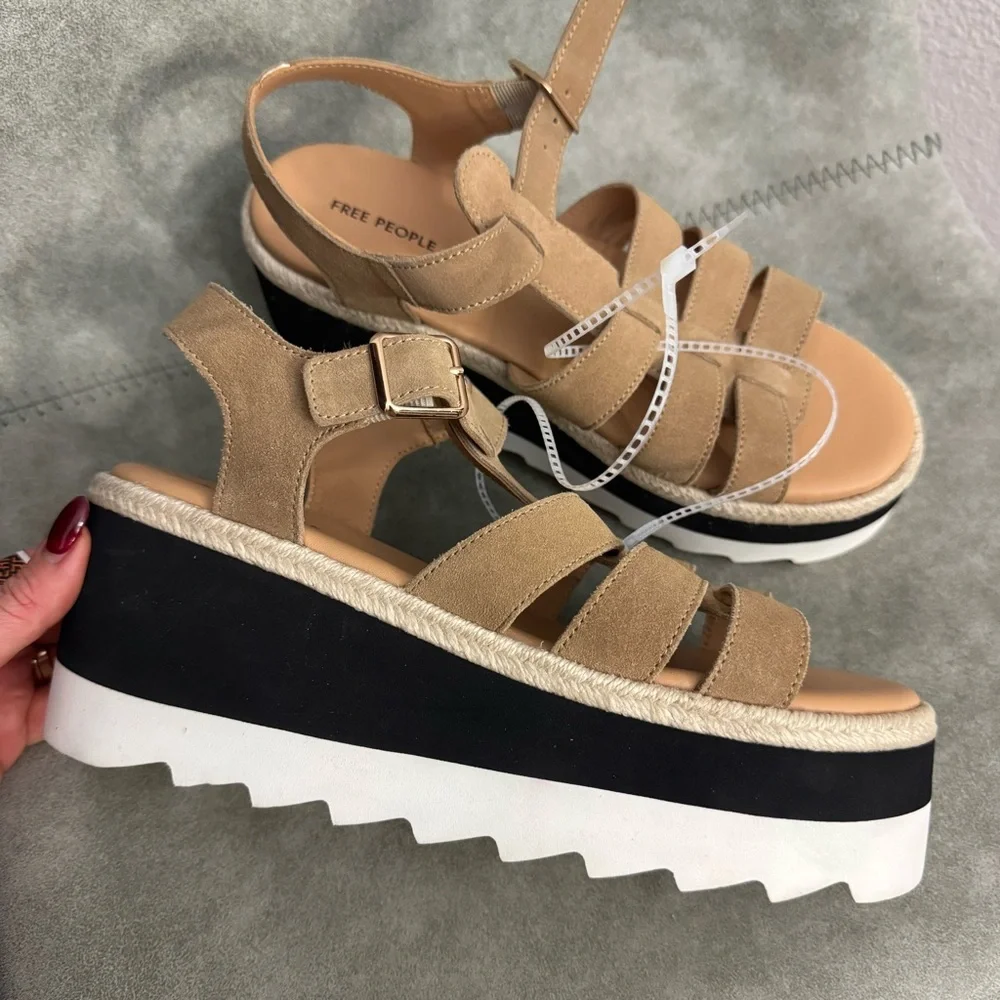 NWT Free People Mykonos Platform Wedge Fisherman Sandals Sz 8,5 - Picture 2 of 15